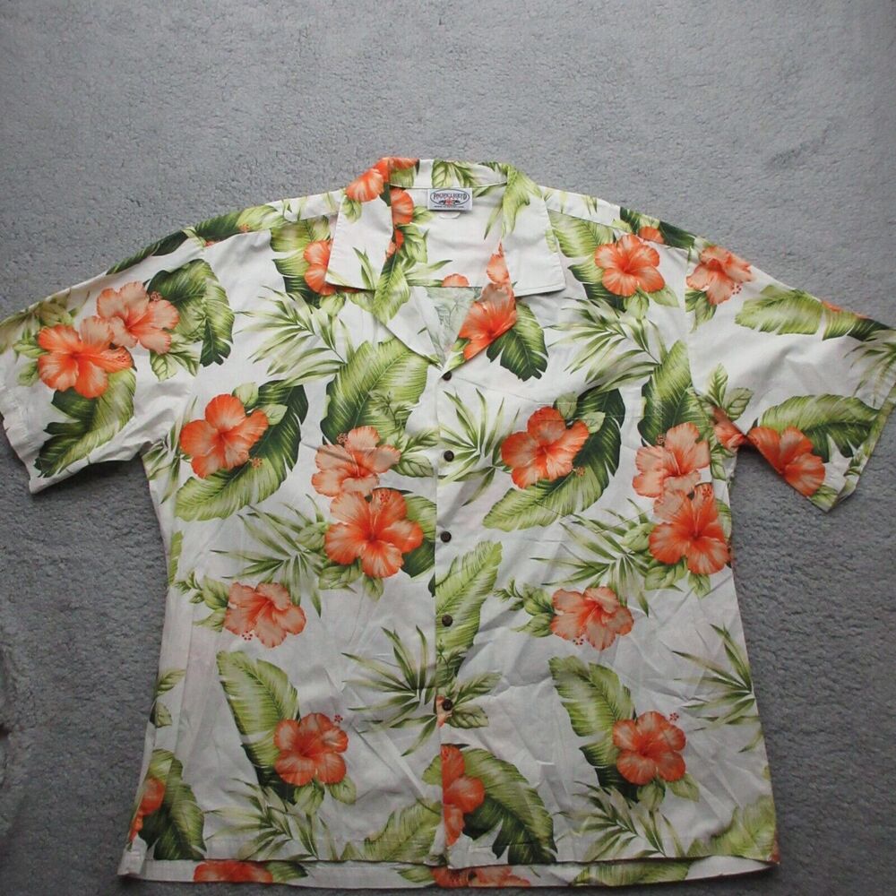 Pacific Legend Shirt Mens 3XL White‎ Hawaiian Hibiscus Floral Camp Short Sleeve